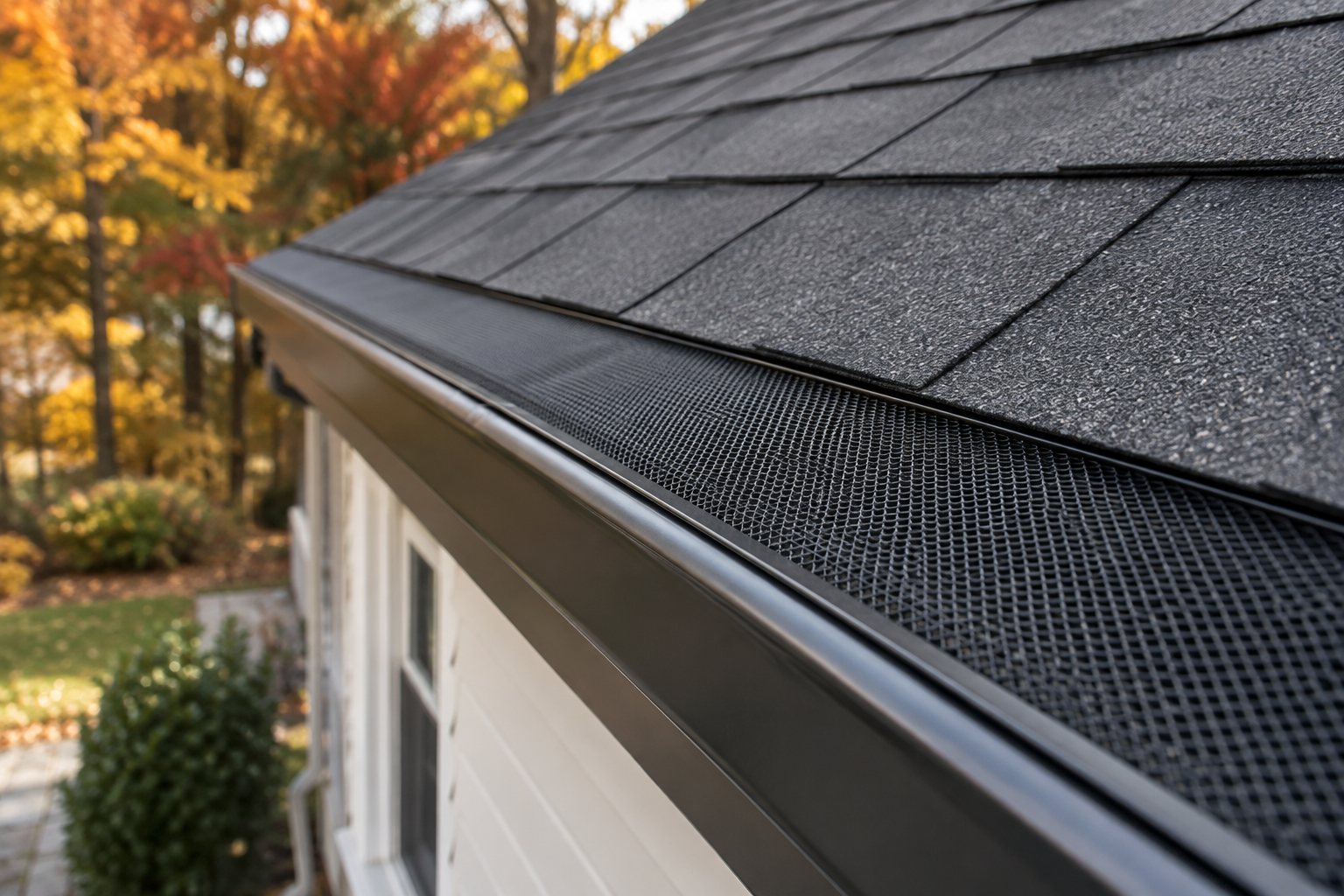 Micro-mesh gutter guard on a new shingle roof
