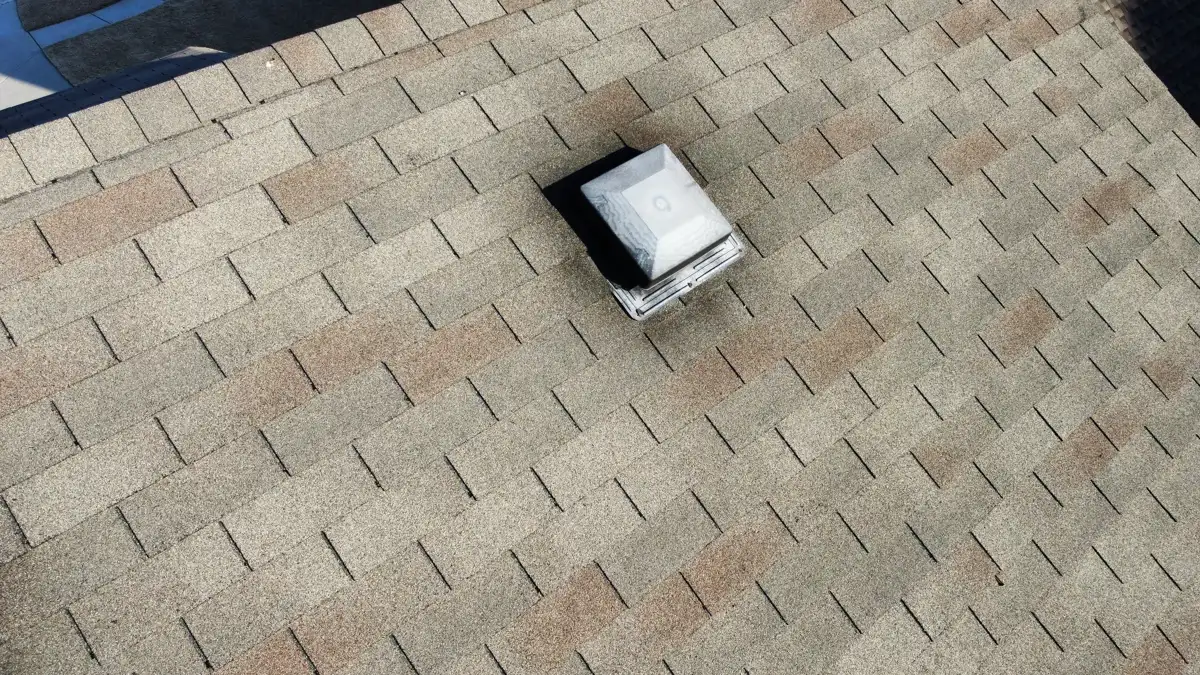 Square roof vent with raised flashing on shingle surface, Southern Premier Roofing work near Maysville GA