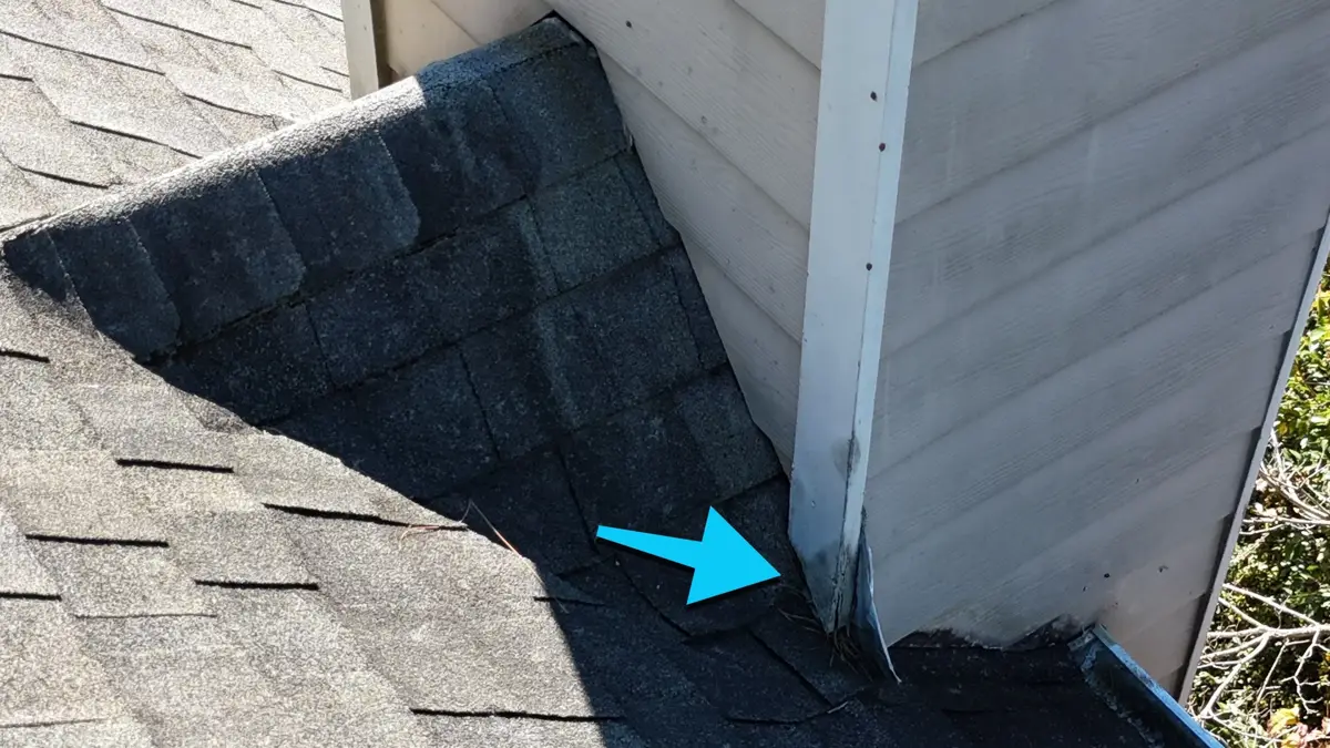 Roof junction with wall flashing and sealant detail, Southern Premier Roofing work near Peachtree Corners GA